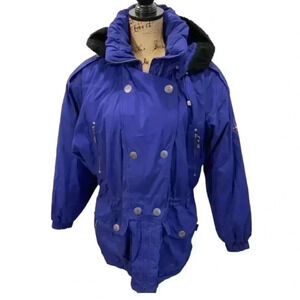 PASSPORT VINTAGE SKI JACKET PURPLE, FAUX FUR HOOD AND LOTS OF POCKETS